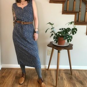 Spring dress Vintage 90s Santa Fe Sweetheart Neck Navy Floral Petite midi